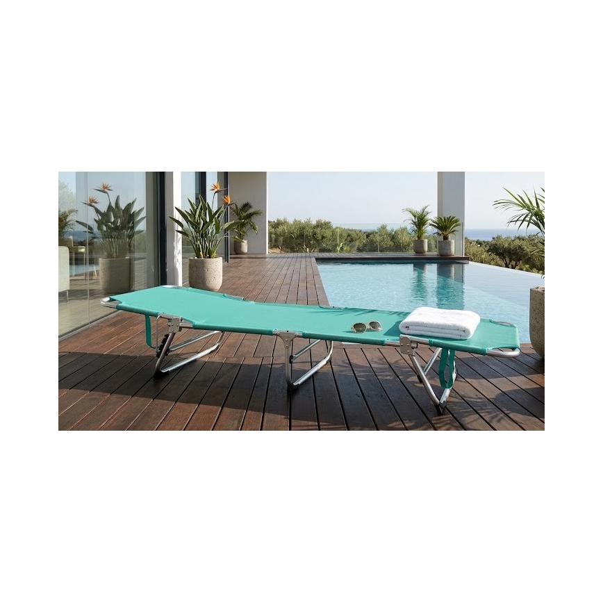 Сгъваем регулируем тюркоазен шезлонг SUNO 56x190 cm