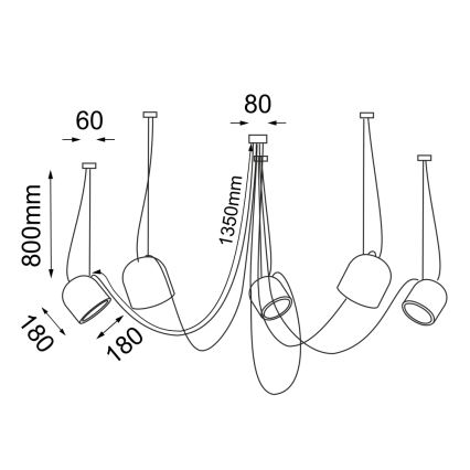 Shilo - Пендел 5xE14/15W/230V паяк черен