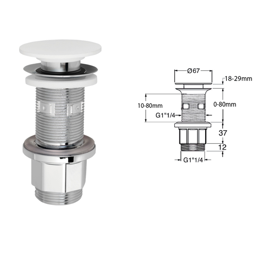 Silfra - Слив за мивка Ø 6,7 см бял/лъскав хром
