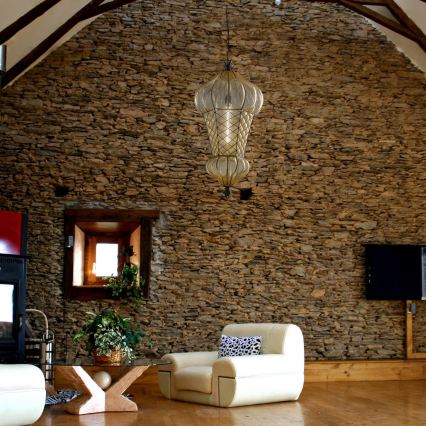 SIRU - Пендел BABÀ 1xE27/60W/230V Ø 30 см бежов/кафяв Венецианско стъкло