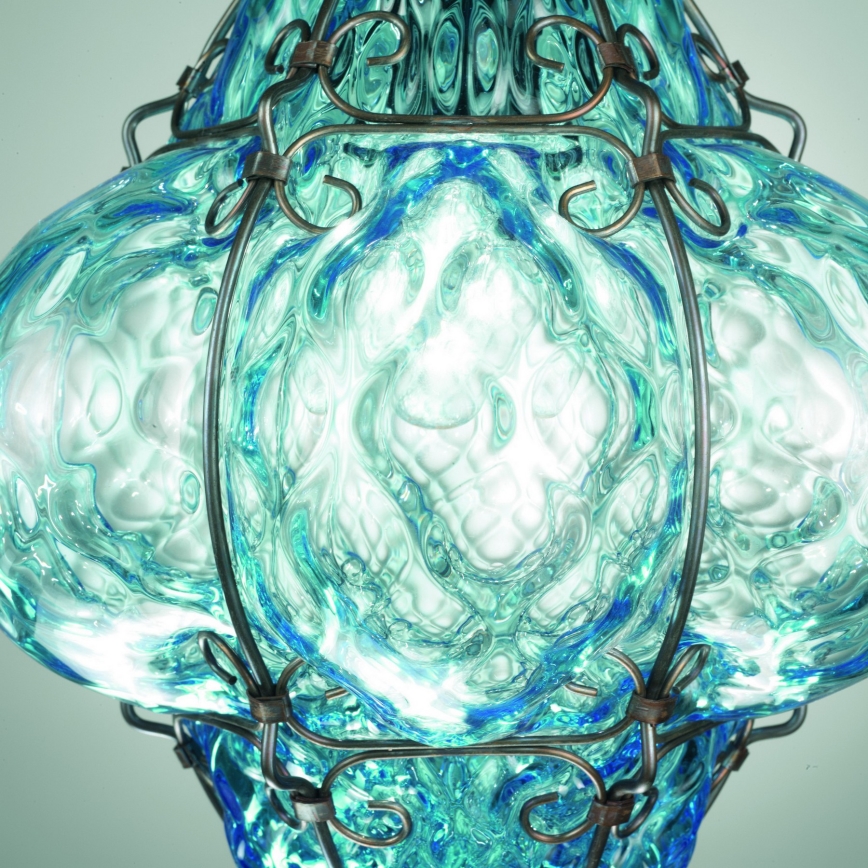 SIRU- Пендел CLASSIC 1xE27/60W/230V Ø 30 см син/черен Венецианско стъкло