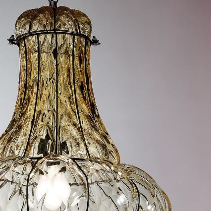 SIRU - Пендел DOGE 1xE27/60W/230V Ø 30 см бежов/черен Венецианско стъкло