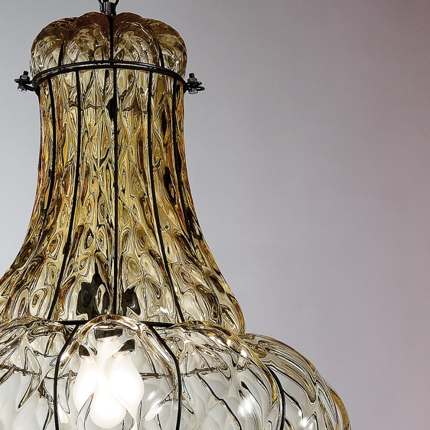 SIRU - Пендел DOGE 1xE27/60W/230V Ø 30 см бежов/черен Венецианско стъкло