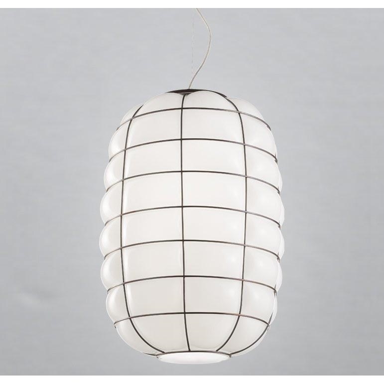 SIRU - Пендел LANTERNA 1xE27/60W/230V Ø 32 cm черен/бял Венецианско стъкло