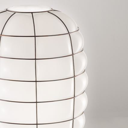 SIRU - Пендел LANTERNA 1xE27/60W/230V Ø 32 cm черен/бял Венецианско стъкло