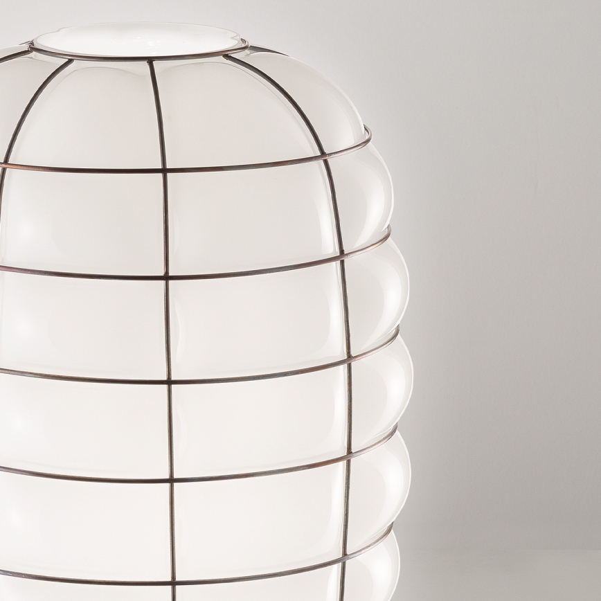 SIRU - Пендел LANTERNA 1xE27/60W/230V Ø 32 cm черен/бял Венецианско стъкло