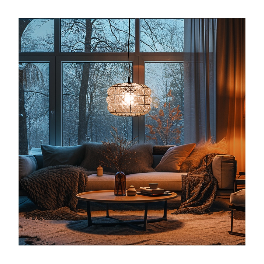 SIRU - Пендел TERRA 1xE27/60W/230V черен/прозрачен Венецианско стъкло