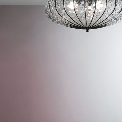 SIRU - Плафон ACCADEMIA 3xE27/60W/230V прозрачен/черен Венецианско стъкло