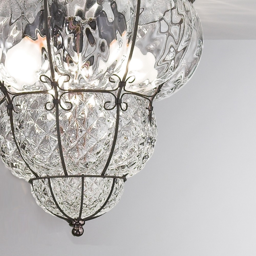 SIRU - Плафон CLASSIC 3xE14/40W/230V Ø 25 см прозрачен/черен Венецианско стъкло