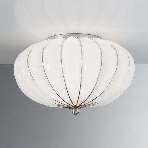 SIRU - Плафон GIOVE 2xE14/40W/230V Ø 29 см матов хром/бял Венецианско стъкло