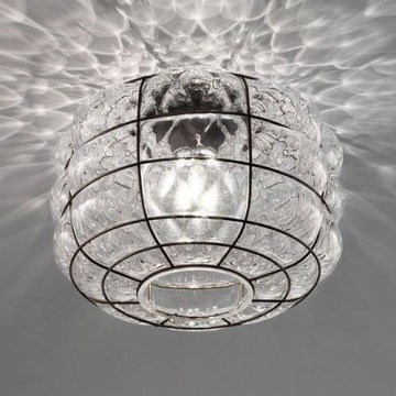 SIRU - Плафон TERRA 1xE27/60W/230V черен/прозрачен Венецианско стъкло