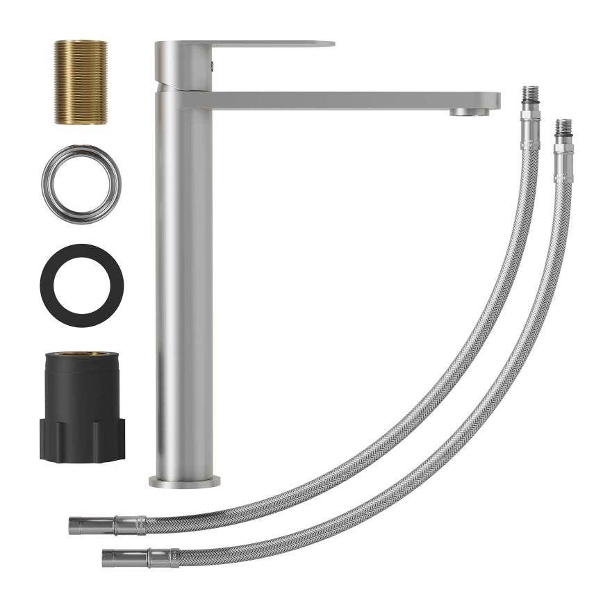 Смесител за умивалник TARNBY, 27,3 см, с четкано покритие от неръждаема стомана