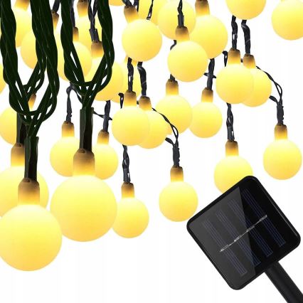Соларен LED декоративен гирлянд — 50 LED / 8 режима, 500 mAh, 9,5 m, IP67, топла бяла