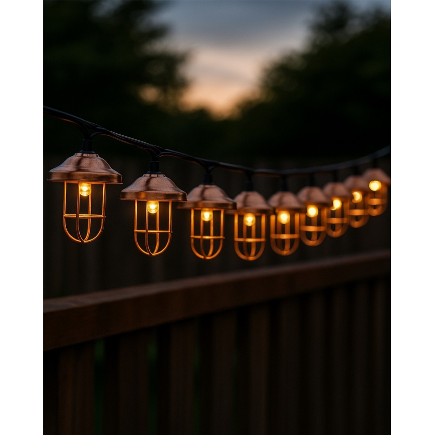 Соларен LED гирлянд 10xLED/1,2V 300 mAh 3,8 m IP44 меден