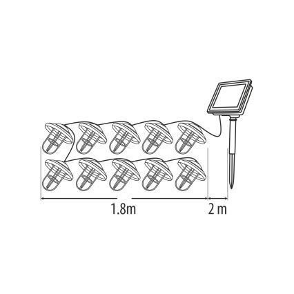 Соларен LED гирлянд 10xLED/1,2V 300 mAh 3,8 m IP44 меден