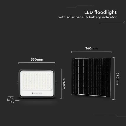 Димируем соларен LED прожектор LED/400W/3,2V 2000-8000K IP65 20000 mAh черен + дистанционно управление