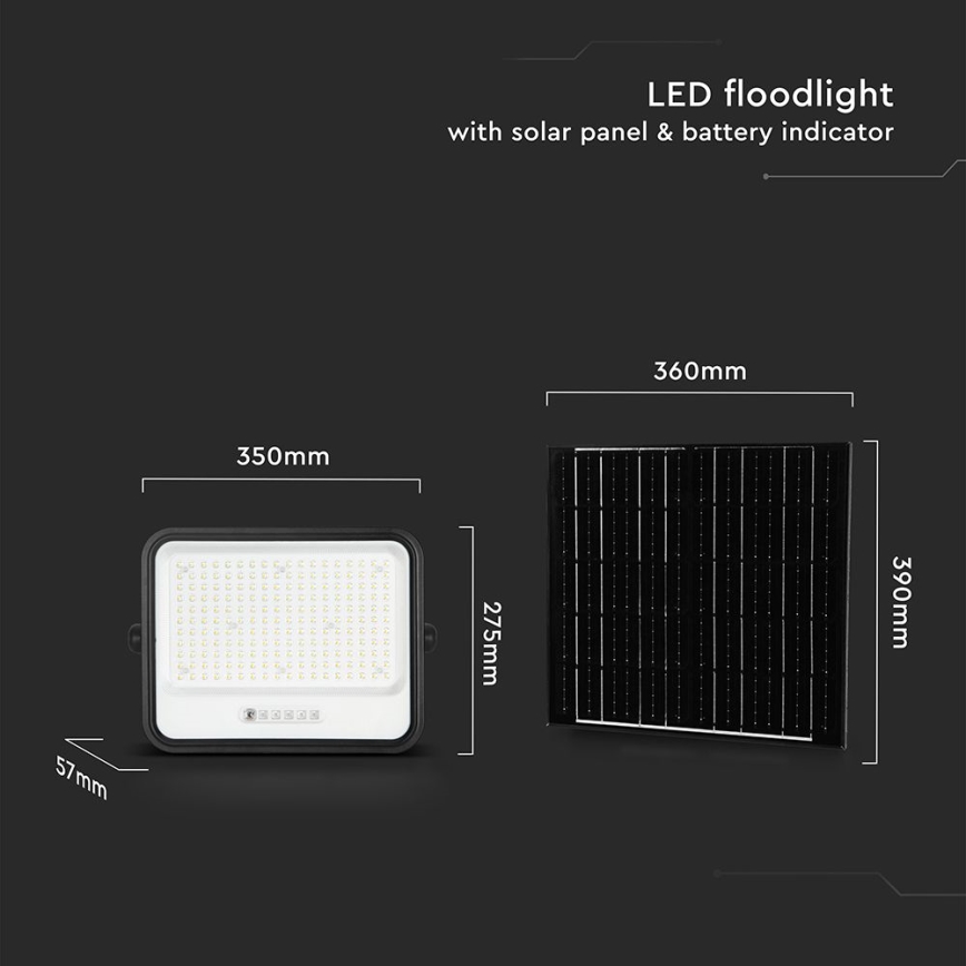 Димируем соларен LED прожектор LED/400W/3,2V 2000-8000K IP65 20000 mAh черен + дистанционно управление