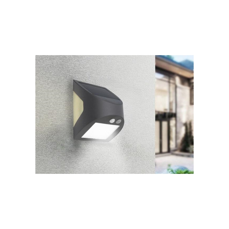 LED соларно стенно осветително тяло със сензор LED/3W/3,7V 3000/4000K 1200 mAh IP54 антрацит