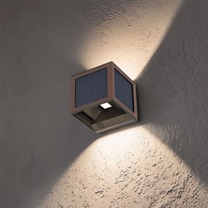 LED соларно стенно осветително тяло със сензор LED/9W/3,7V 3000/4000/6000K IP65 2600 mAh кафяво