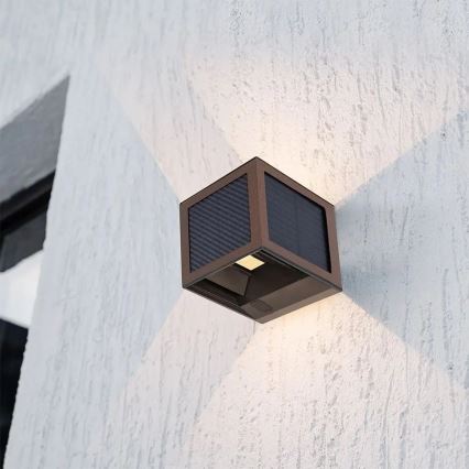 LED соларно стенно осветително тяло със сензор LED/9W/3,7V 3000/4000/6000K IP65 2600 mAh кафяво