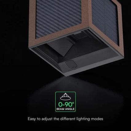 LED соларно стенно осветително тяло със сензор LED/9W/3,7V 3000/4000/6000K IP65 2600 mAh кафяво