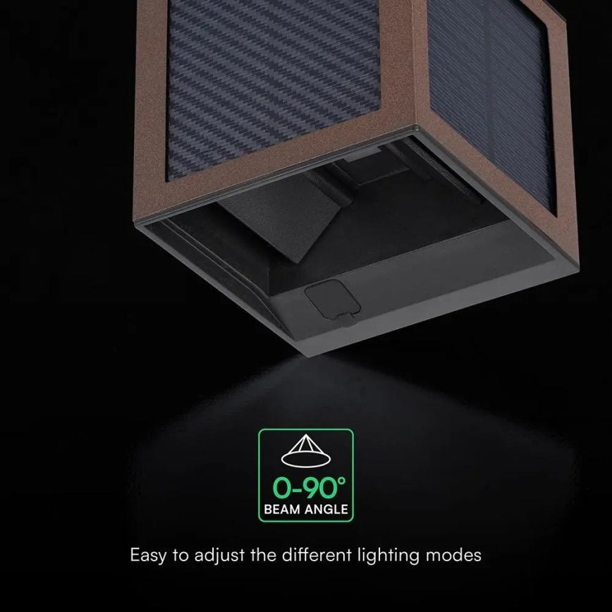 LED соларно стенно осветително тяло със сензор LED/9W/3,7V 3000/4000/6000K IP65 2600 mAh кафяво