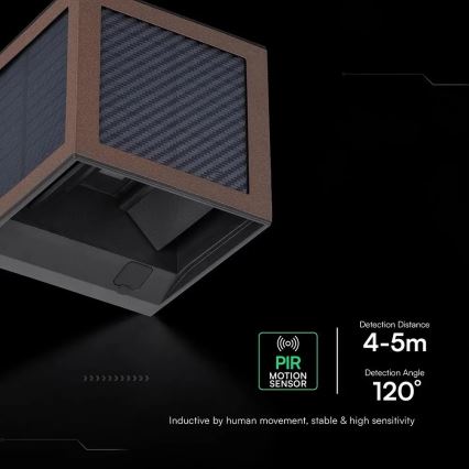 LED соларно стенно осветително тяло със сензор LED/9W/3,7V 3000/4000/6000K IP65 2600 mAh кафяво