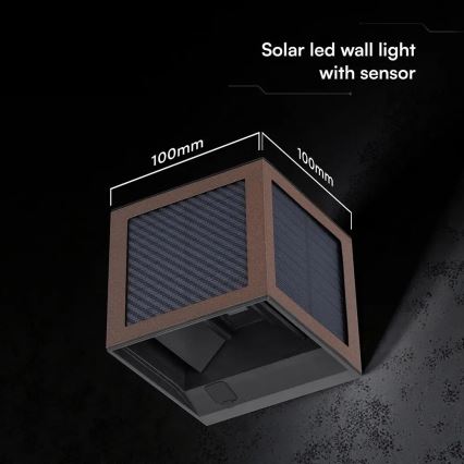 LED соларно стенно осветително тяло със сензор LED/9W/3,7V 3000/4000/6000K IP65 2600 mAh кафяво