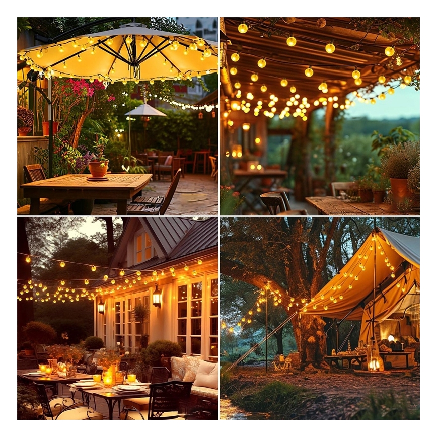 Соларна LED декоративна гирлянда 50xLED/8 режима 500 mAh 9,5 m IP67 топла бяла