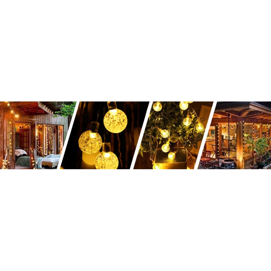 Соларна LED декоративна гирлянда 50xLED/8 режима 500 mAh 9,5 m IP67 топла бяла