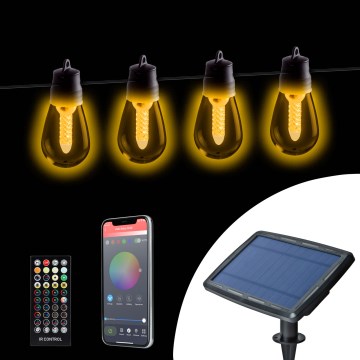 Соларна LED гирлянда с възможност за димиране 25xLED/1,5W/3,7/5V 2700-10000K 2200 mAh 15 m IP65 черна + дистанционно управление