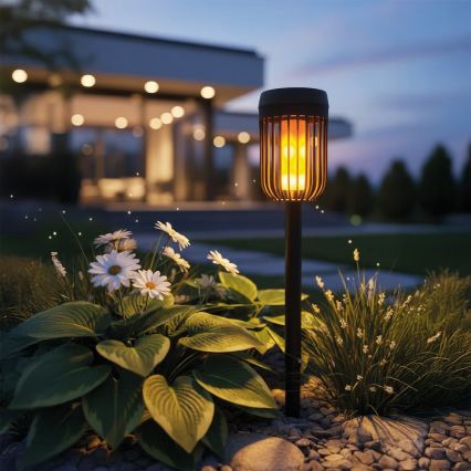 Соларна LED лампа FLAME LED/1,2V 100 mAh 1800K 37 cm IP44 черна