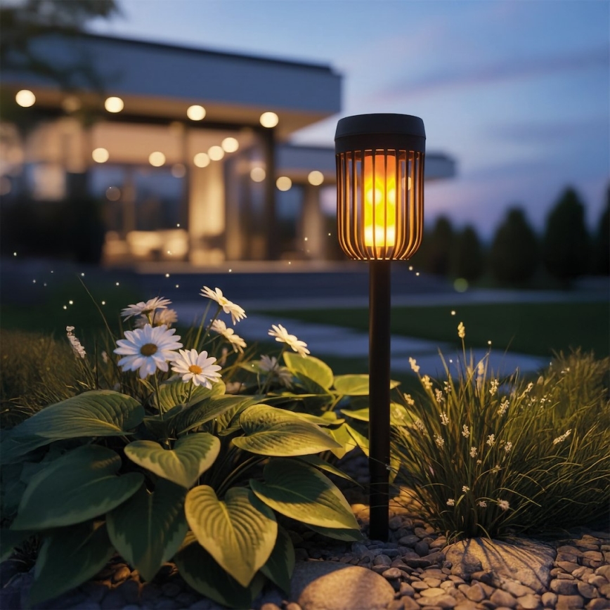 Соларна LED лампа FLAME LED/1,2V 100 mAh 1800K 37 cm IP44 черна