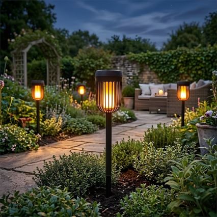 Соларна LED лампа FLAME LED/1,2V 100 mAh 1800K 37 cm IP44 черна