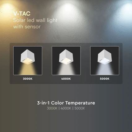 LED соларно стенно осветително тяло със сензор LED/9W/3,7V 3000/4000/5000K IP65 2600 mAh бяло