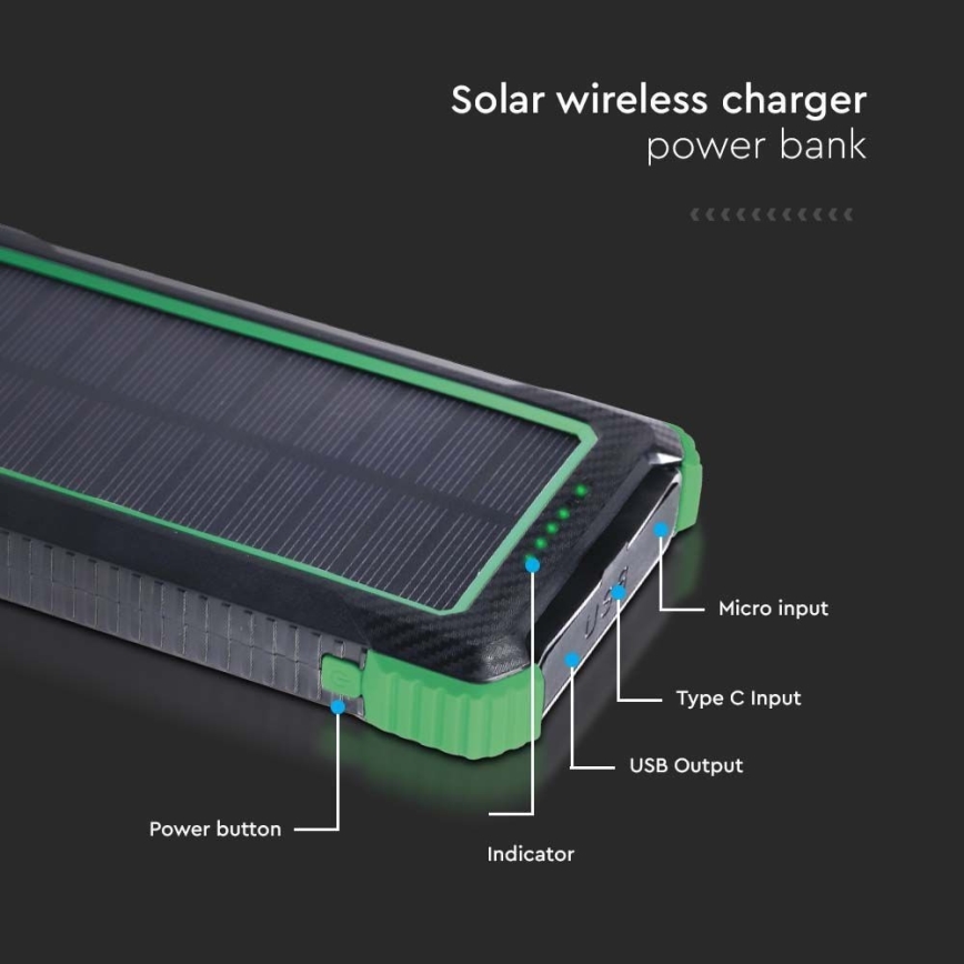 Соларна външна батерия Power Delivery 10000mAh/10W/5V черен