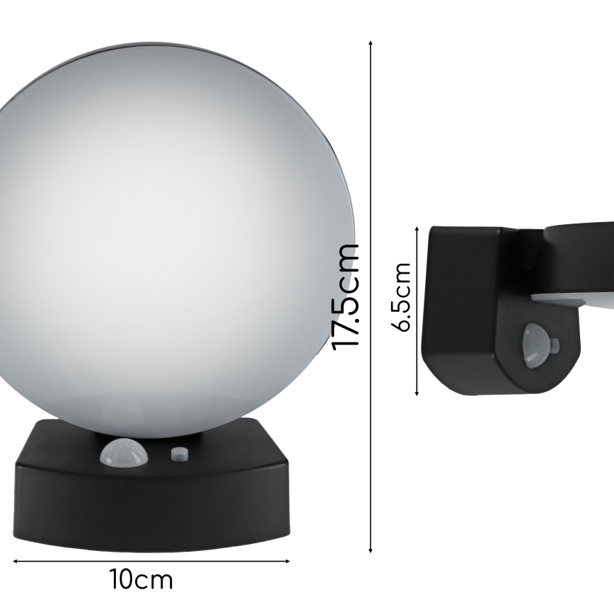 LED димируемо соларно стенно осветително тяло със сензор LED/3W/3,7V 1800 mAh IP54 черно