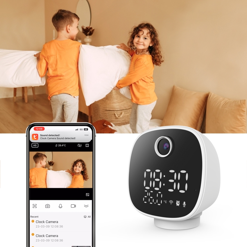 Смарт камера с будилник, термометър и LED светлина 1296p 3Mpx 5V Wi-Fi Tuya IP65