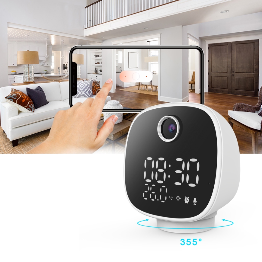 Смарт камера с будилник, термометър и LED светлина 1296p 3Mpx 5V Wi-Fi Tuya IP65