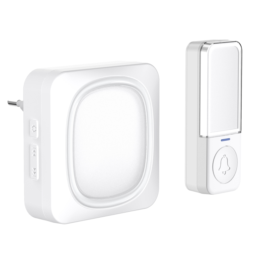 Безжичен звънец за врата с LED осветление 230V IP56 бял