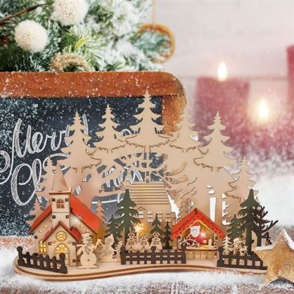 LED Коледна декорация LED/2xAAA малко градче