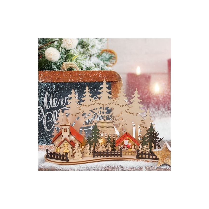 LED Коледна декорация LED/2xAAA малко градче