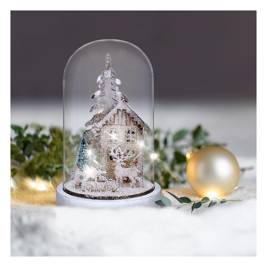 LED Коледна декорация LED/2xAAA снежен пейзаж с къща