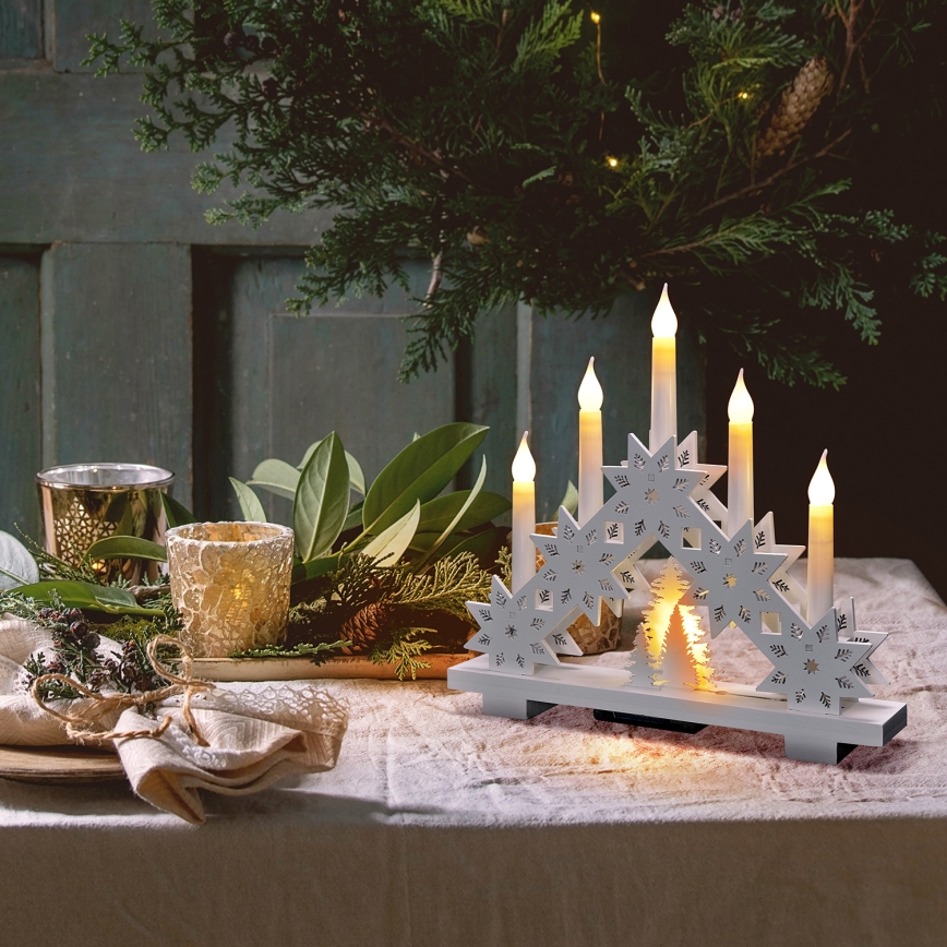 LED Коледен свещник 5xLED/2xAA топло бял