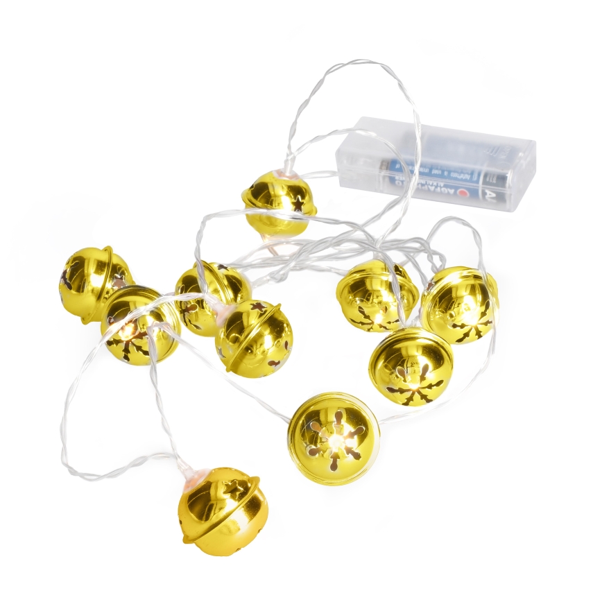 LED  гирлянд 10xLED/2xAA/топла бяла 1,8m звънчета