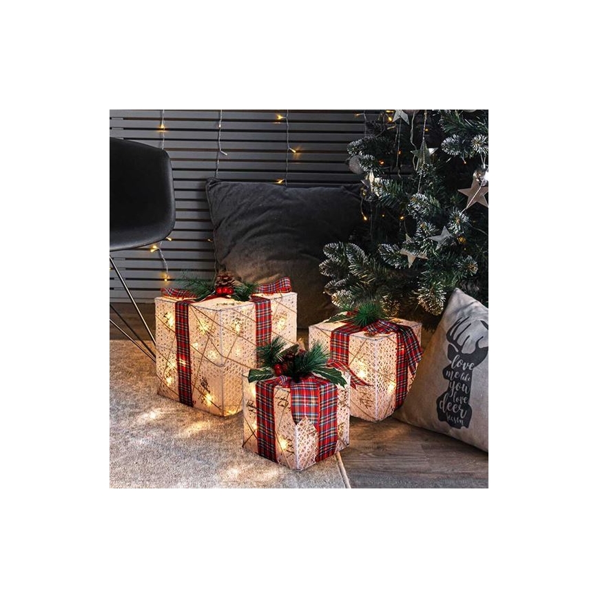 КОМПЛЕКТ 3x LED Коледен подарък 48xLED/3,6W/230V IP44 топла бяла