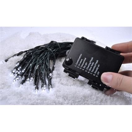 LED Външна коледна верига 50xLED/8 функции/3xAA 8м IP44 студено бяло