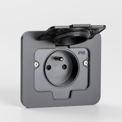 Екстериорен вграден под контакт IP55 черен правоъгълен