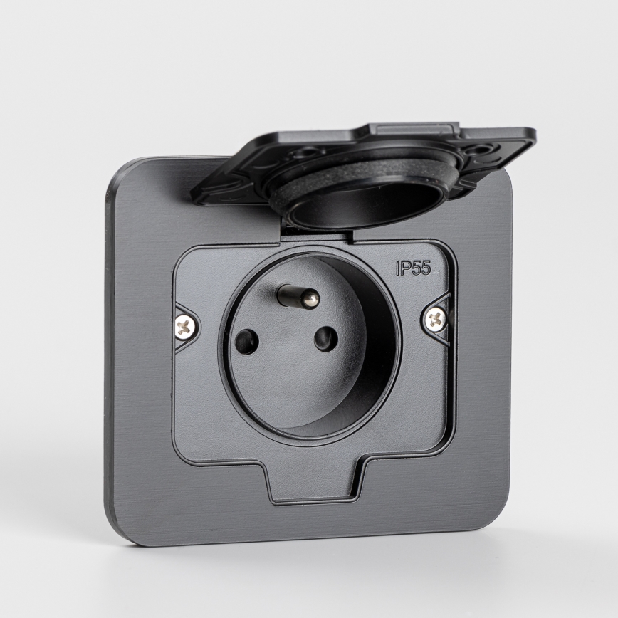 Екстериорен вграден под контакт IP55 черен правоъгълен