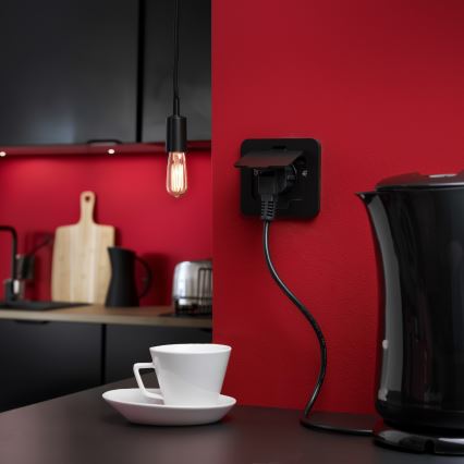 Екстериорен вграден под контакт IP55 черен правоъгълен